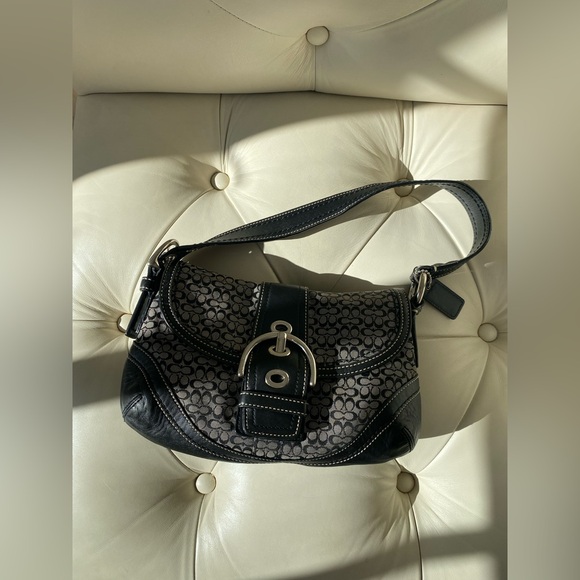Vintage Y2K COACH Soho Signature C Black Jacquard & Leather Shoulder Bag 🖤 - Picture 13 of 16